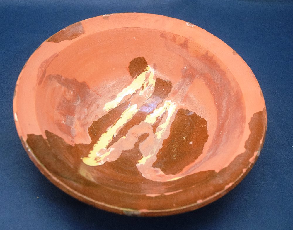 Old terracotta shallow mixing bowl (d)