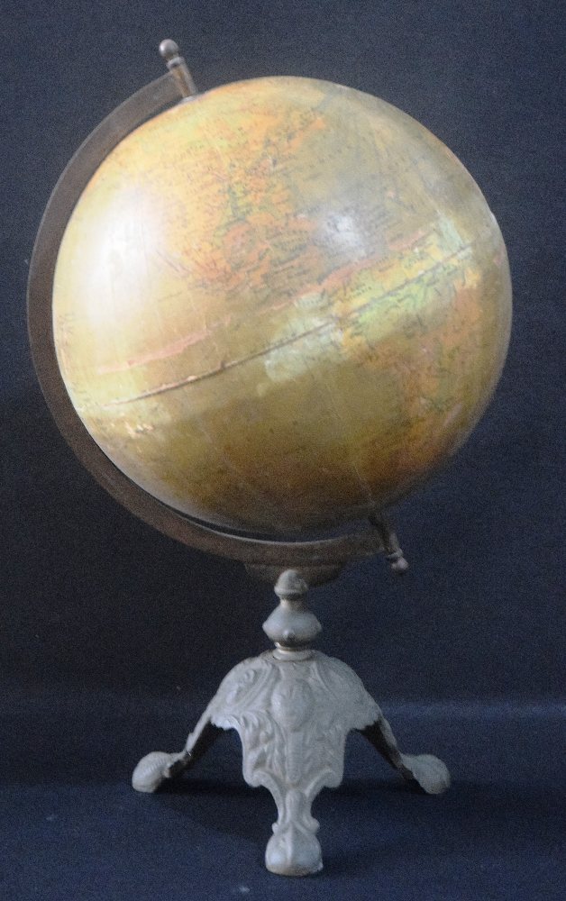 Late 19th C. Terrestrial globe, 30cm, on a brass stand
