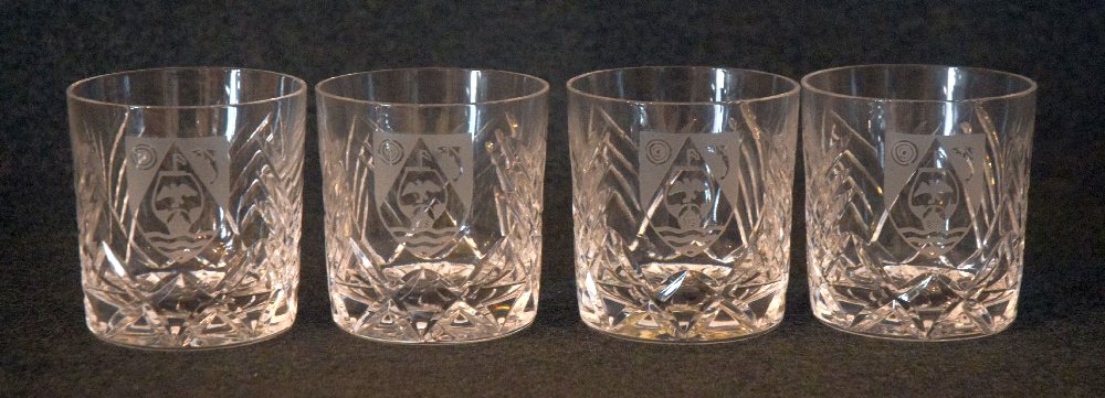 TIPERARY crystal 4 whisky glasses, pineapple cut