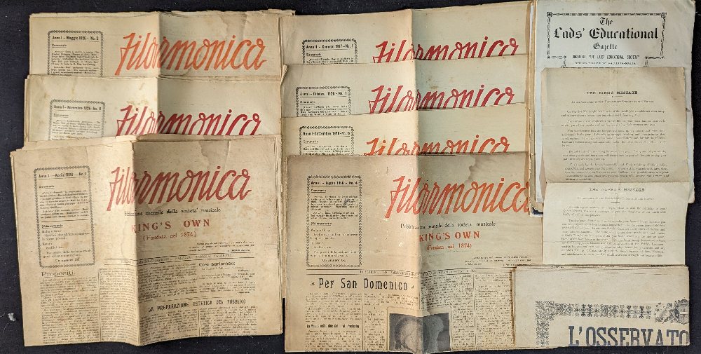 FILARMONICA peridicals 7 issues; 6 The Lads Educational Gazette 6 issues; The Sports Gazette, L'Osse