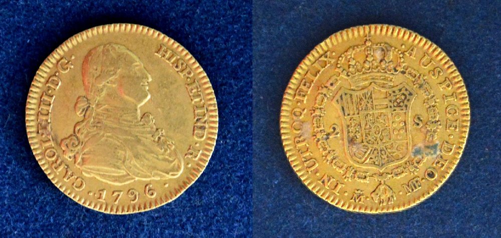 Spain, Carol IIII gold coin, 2 Escudos, 1796