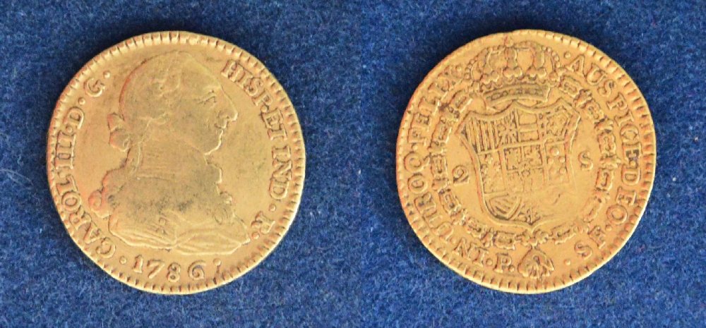 Spain, Carol IIII gold coin, 2 Escudos, 1786