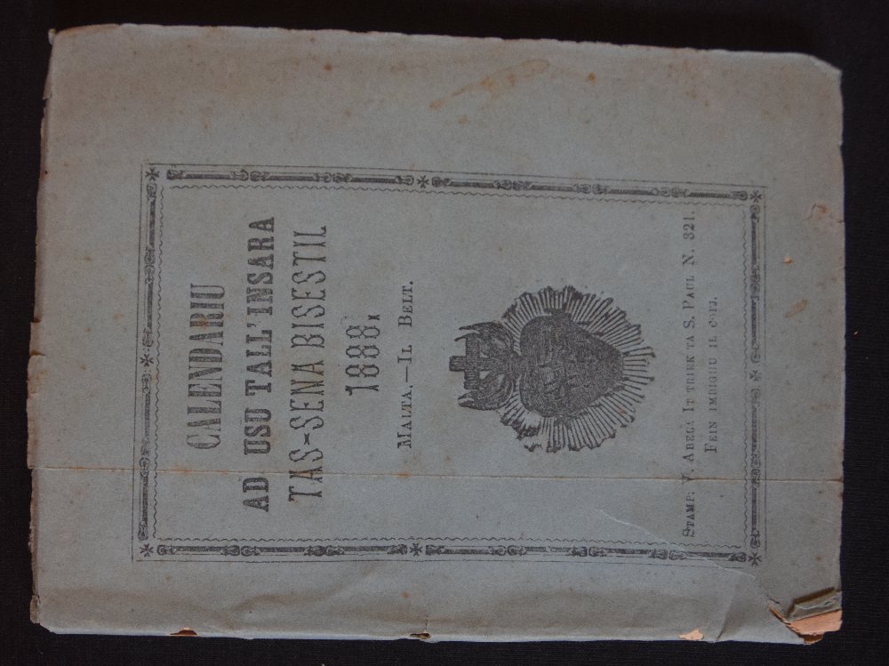 Calendariu al usu tall'insara tas-sena Bisestili 1888 - Malta - il Belt