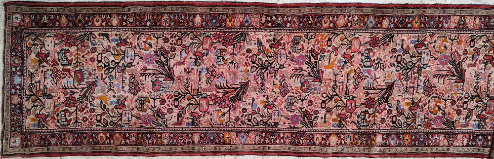 Persian hand woven runner, red / baige, tree of life, 390x65cms