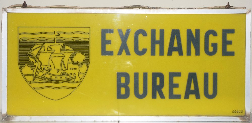 EXCHANGE BUREAU double sided perspex hanging sign