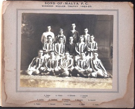 B&W group photograph: Sons of Malta FC 1922-23