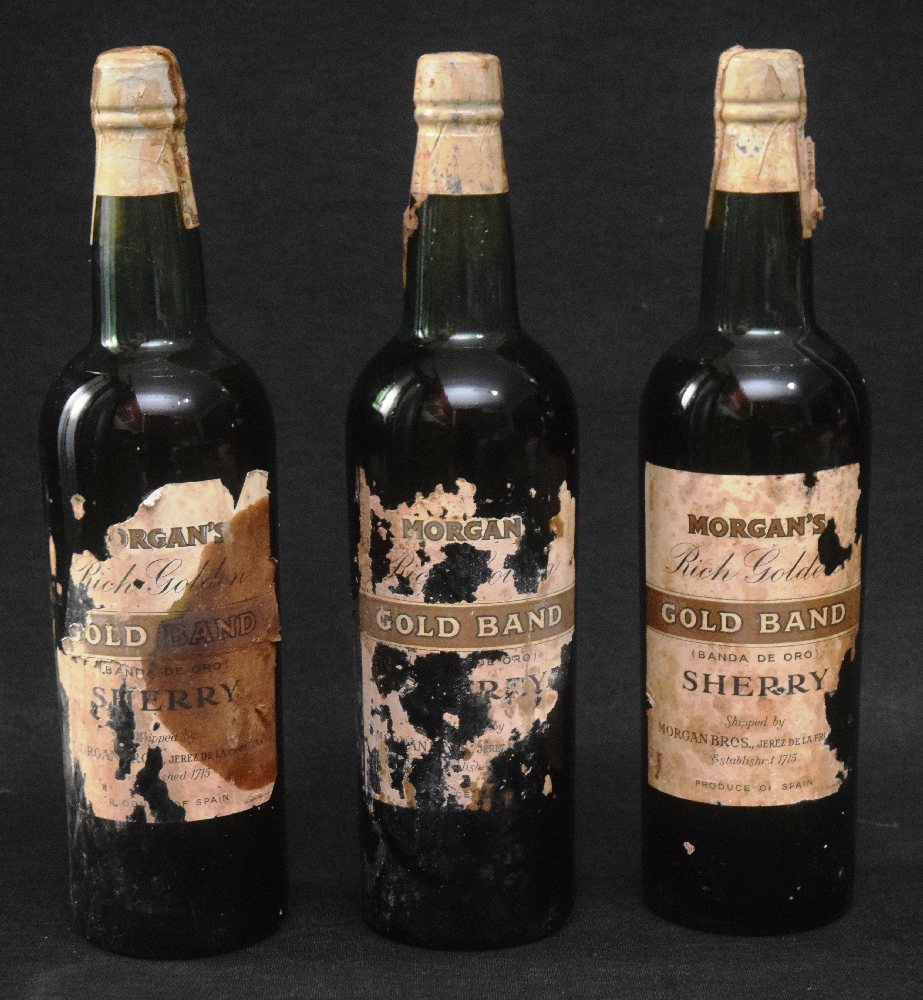 3 MORGAN'S Gold Band Sherry bottles, sealed