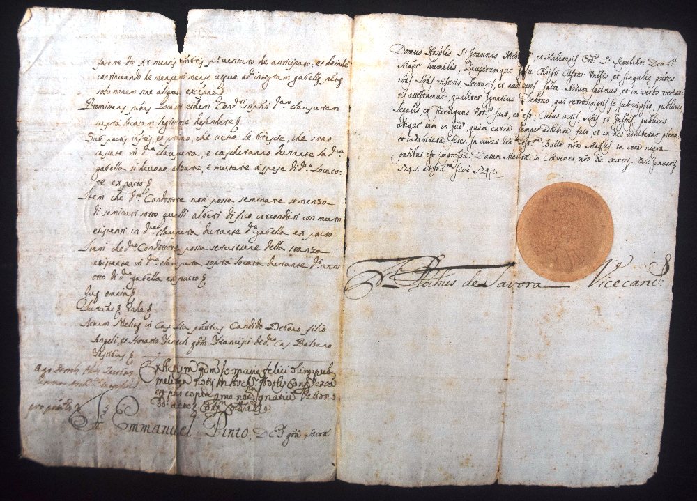 GM Emmanuel Pinto signed Document Ca 1740