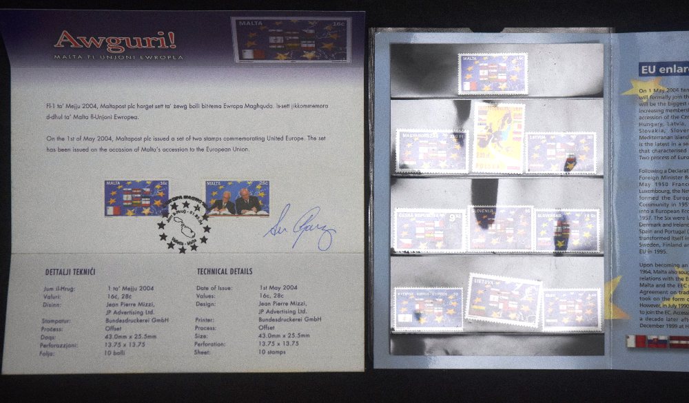 2004 European Union FDC signed by Lawrence Gonzi and stamp set