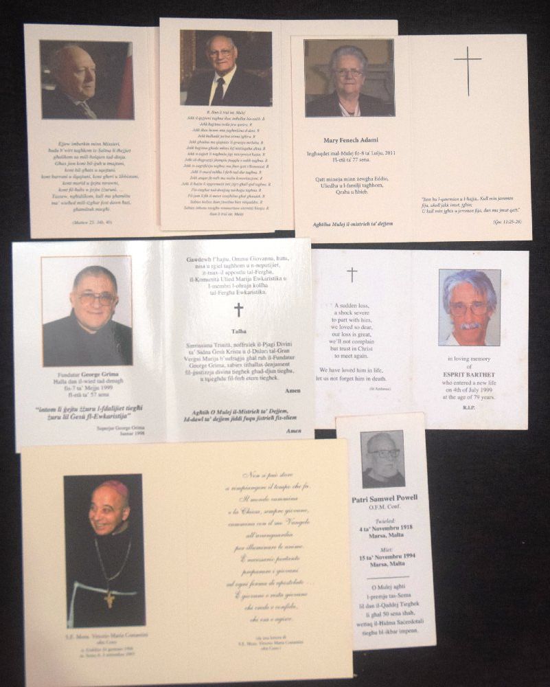 VIP Memoriam cards, Guido De Marco, Esprit Barthet; Censu Tabone etc