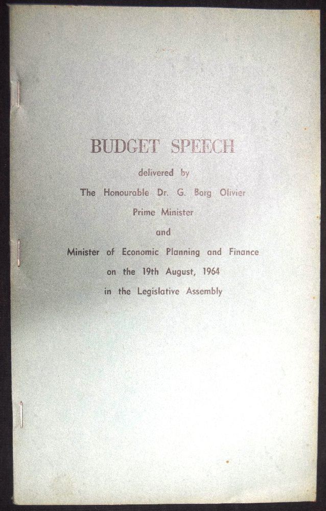 Budget Speech by G Borg Olivier, 1964