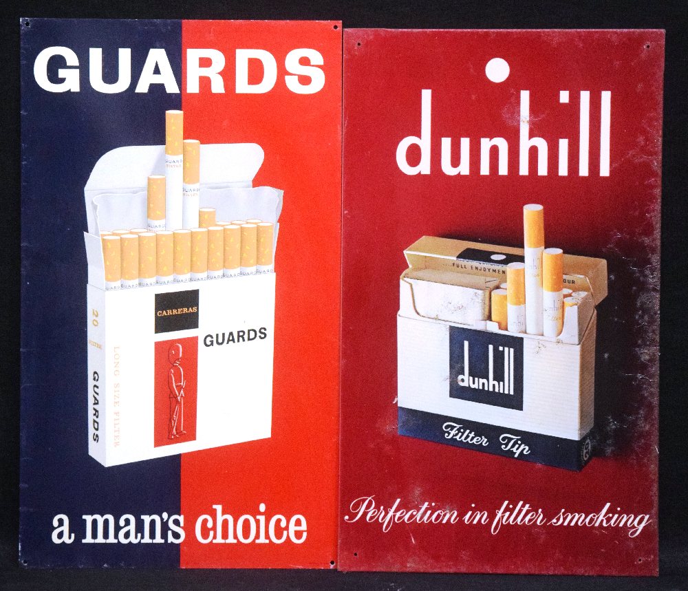 DUNHILL and GUARDS cigarettes metal signs, 23.5 x 40cm