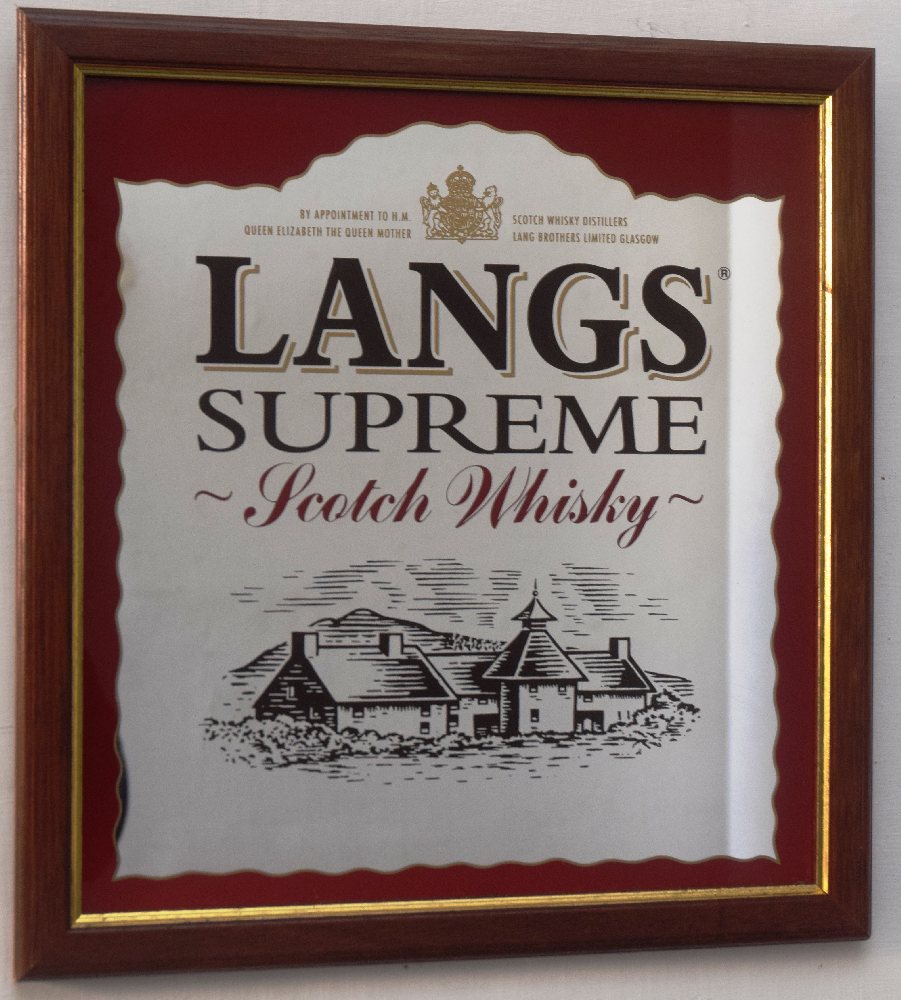 LANGS SUPREME Scotch whisky mirror, 33 x 35cm, framed