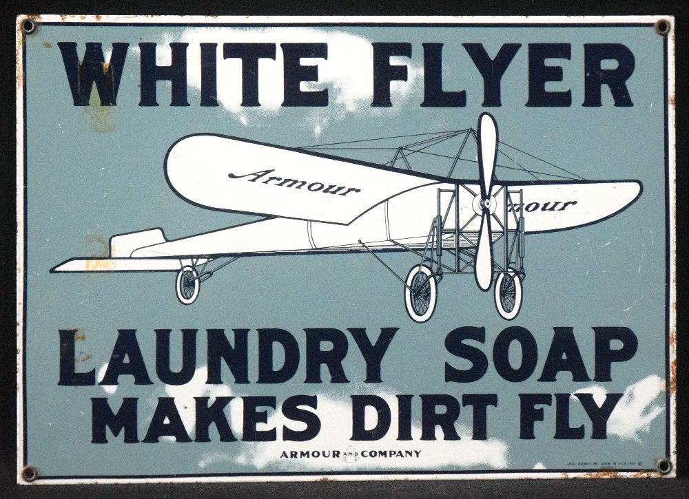 WHITE FLYER laundry soap enamel sign, 35 x 25cm