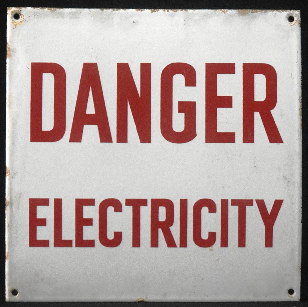 DANGER ELECTRICITY, Enamel sign, 30.5 x 30.5cm