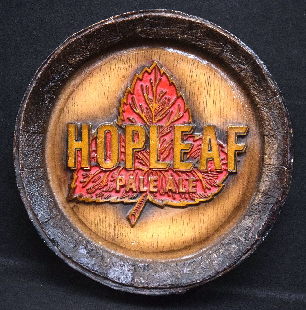 HOP LEAF barrel top sign, fibreglass, 43cm