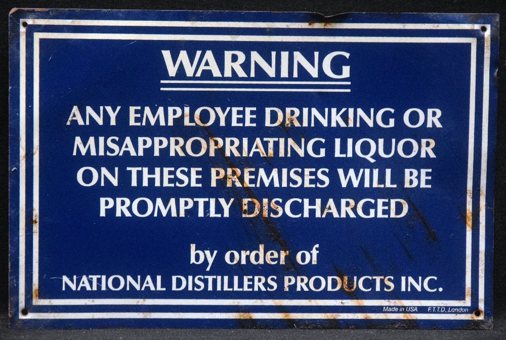 NATIONAL DISTILLERS PRODUCTS Inc, (USA) Warning metal sign, 29 x 19cm