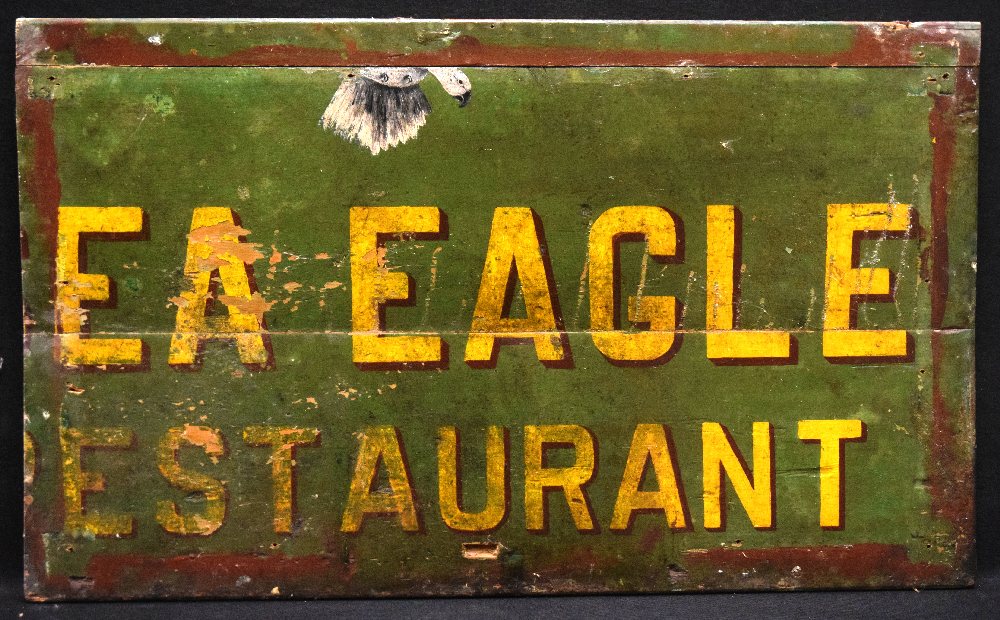 EAGLE RESTAURANT painted wood sign, part, 92 x 54cm
