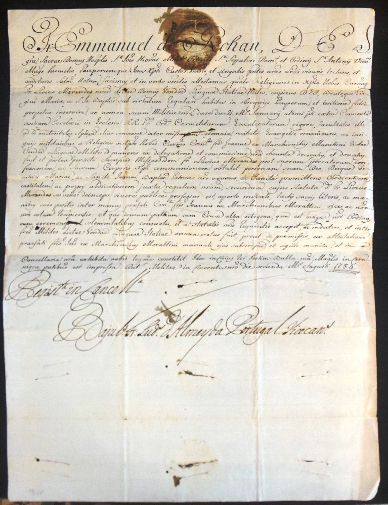 GM De Rohan document dated 2nd August 1784 and signed by Vice-Chancellor of the Order of the Knights