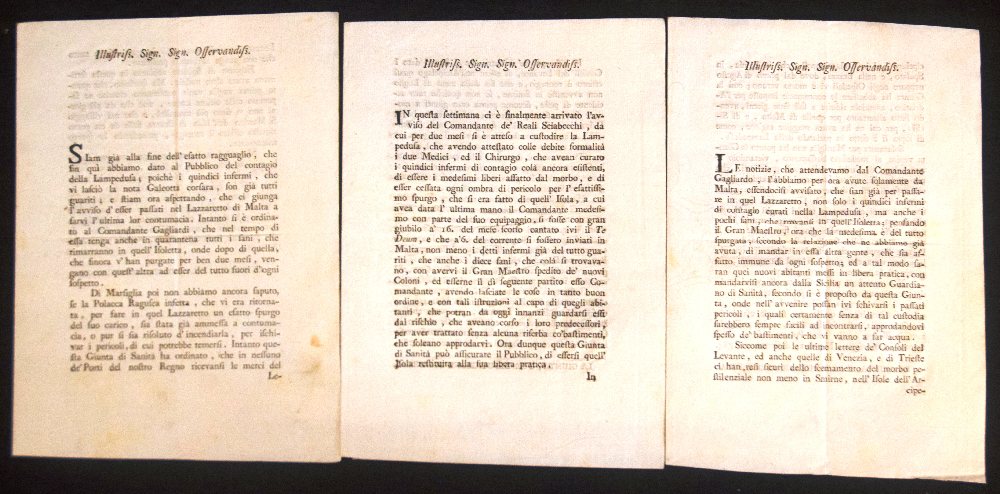 1784, 3, Very rare related documents: the plague and the use of the Malta Lazzaretto for disinfectio