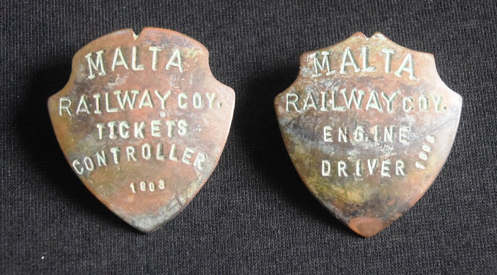 2 Malta Railway badges, engine driver and tickets controller