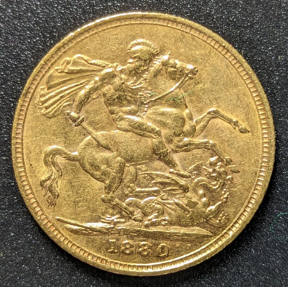 QV young head gold sovereign, 1880