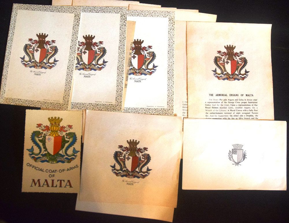 Armorial Ensigns of Malta & post card with Coat of Arms of Malta