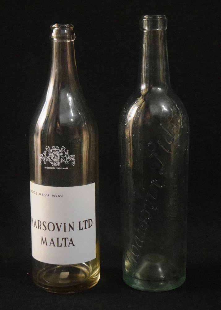 MARSOVIN Malta bottle, embossed; and another with label (2)