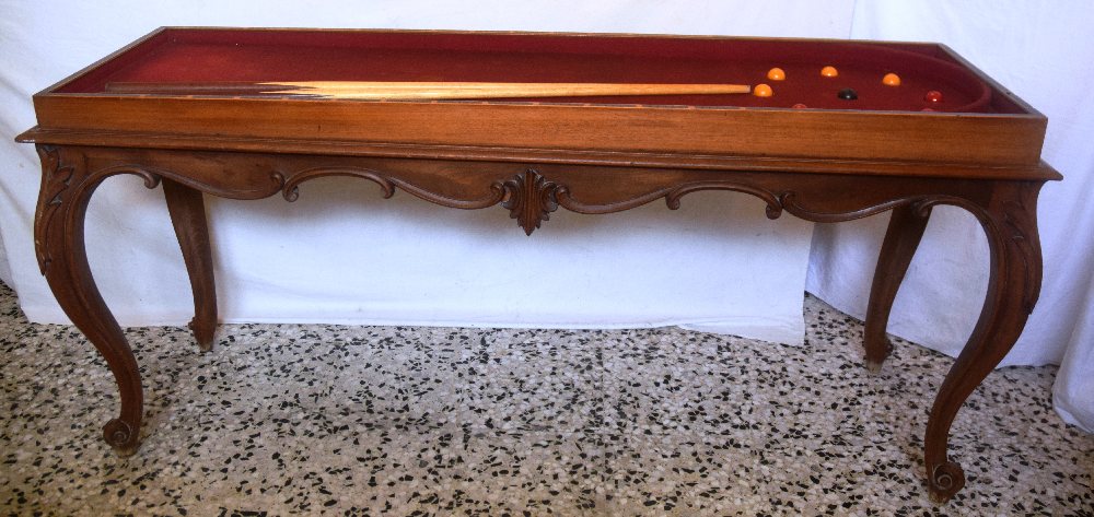 Edwardian mahogany Bagatelle table with top cover 183 x 61cm