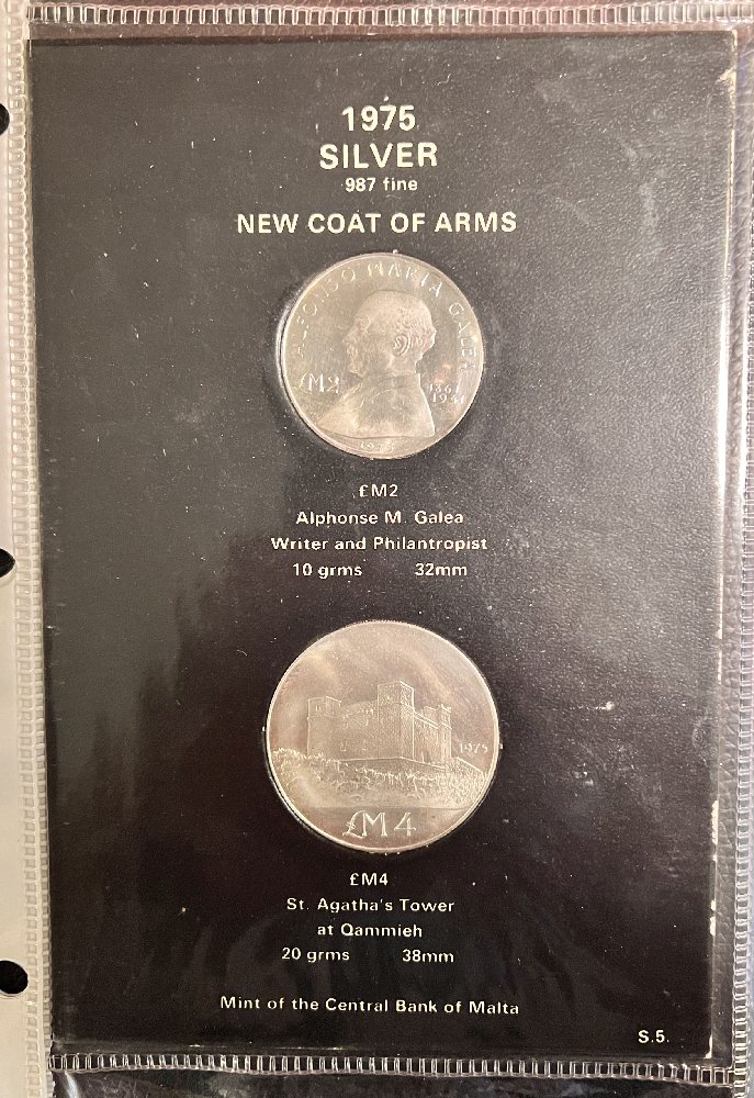 1975 Malta Silver coin set (2 coins) - new arms