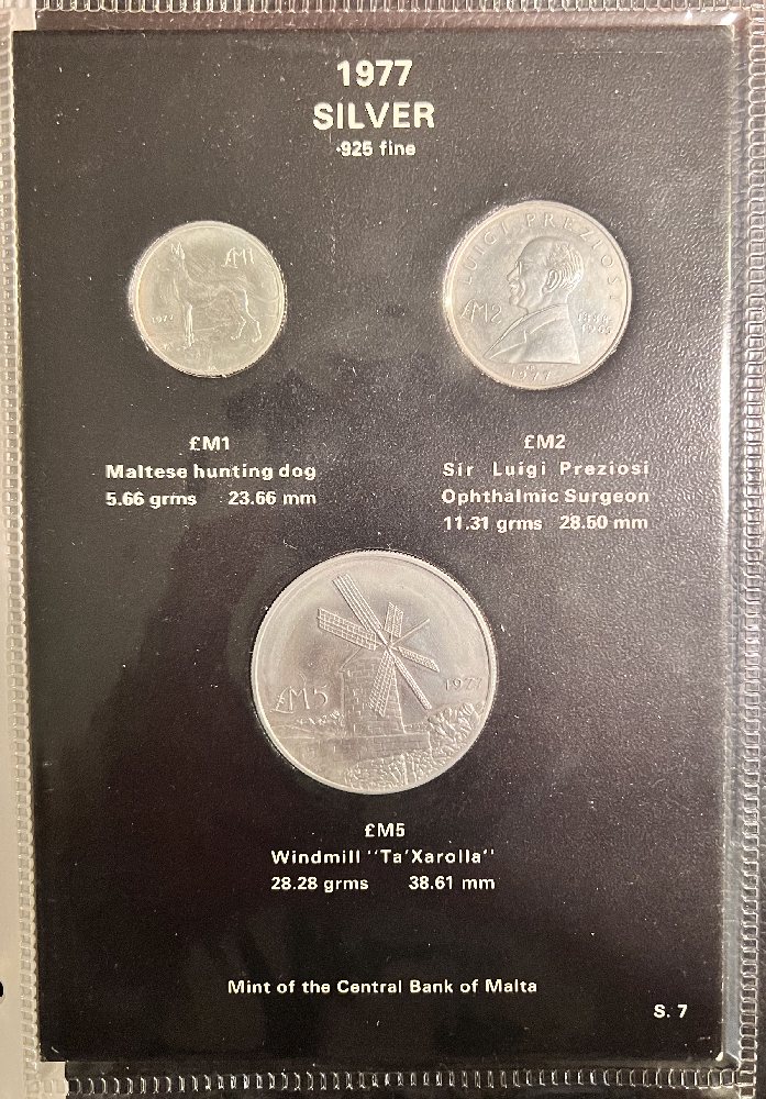 1977 Malta Silver coin set (3 coins) Lm5, Lm2, Lm1