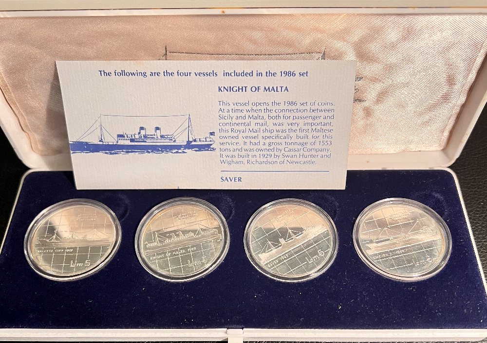 1986 Malta Silver coin set (4) - Malta Maritime History set, Lm5 x4