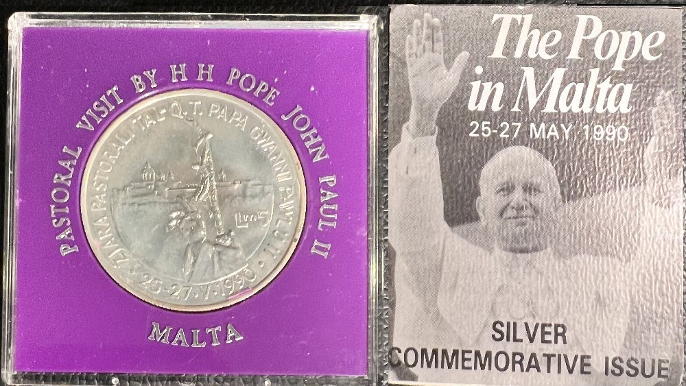1990 Malta Silver coin - Visit of HH Pope John Paul II to Malta - B.Unc