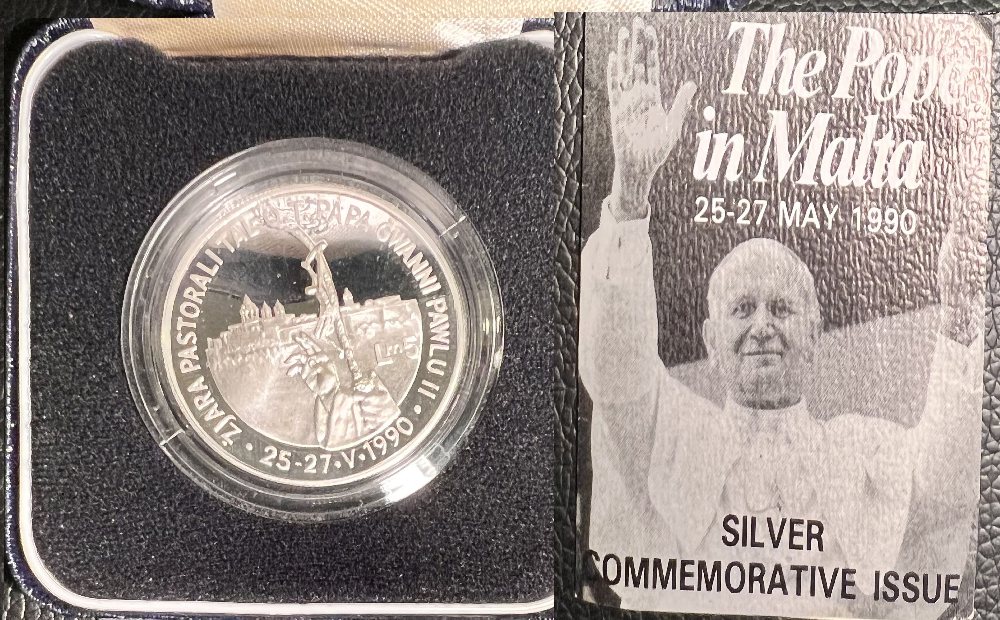 1990 Malta Silver coin - Visit of HH Pope John Paul II to Malta - Proof