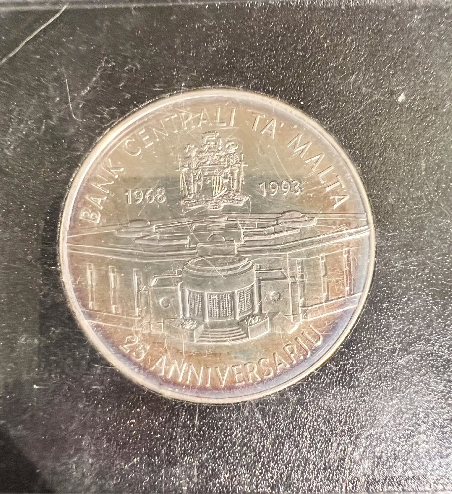 1993 Malta Silver coin - 25th Anniversary of the CBoM - B.Unc, Lm5