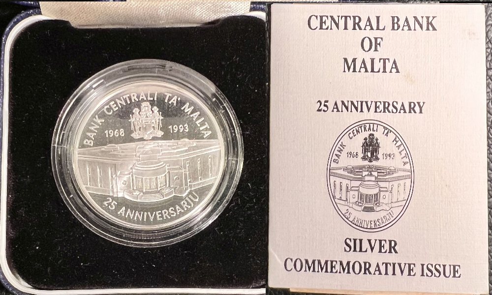 1993 Malta Silver coin - 25th Anniversary of the CBoM Proof