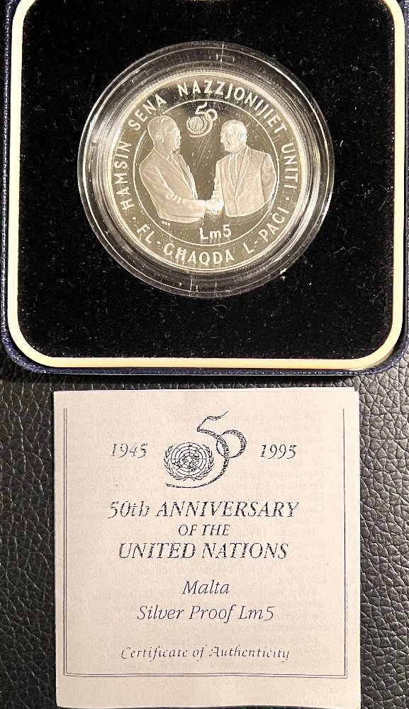 1995 Malta Silver coin - 50th Anniversary of the United Nations, Lm5