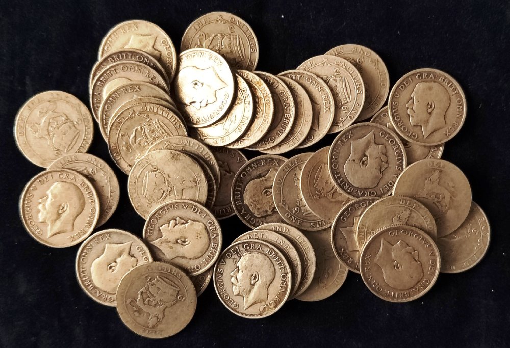 100 Silver Geo V coins, 1 shilling, Pre 1920