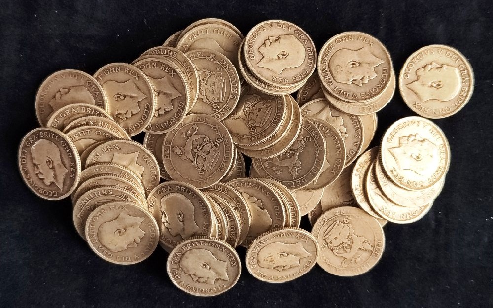 100 Silver Geo V coins, 1 shilling, Pre 1920
