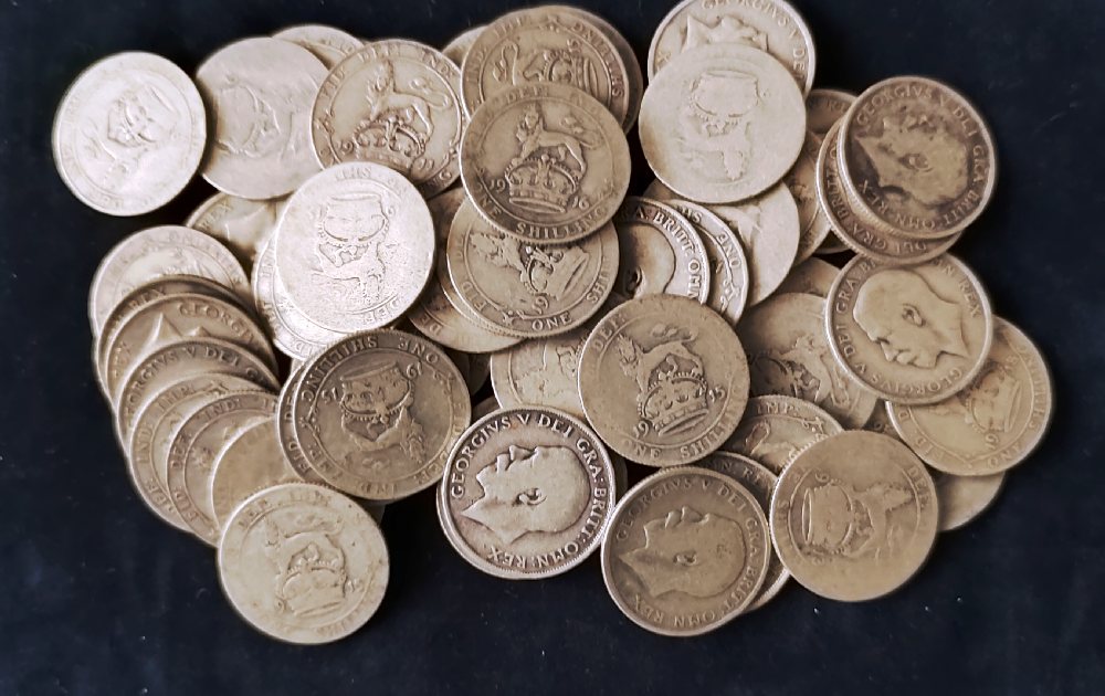 60 Silver Geo V coins, 1 shilling, Pre 1920