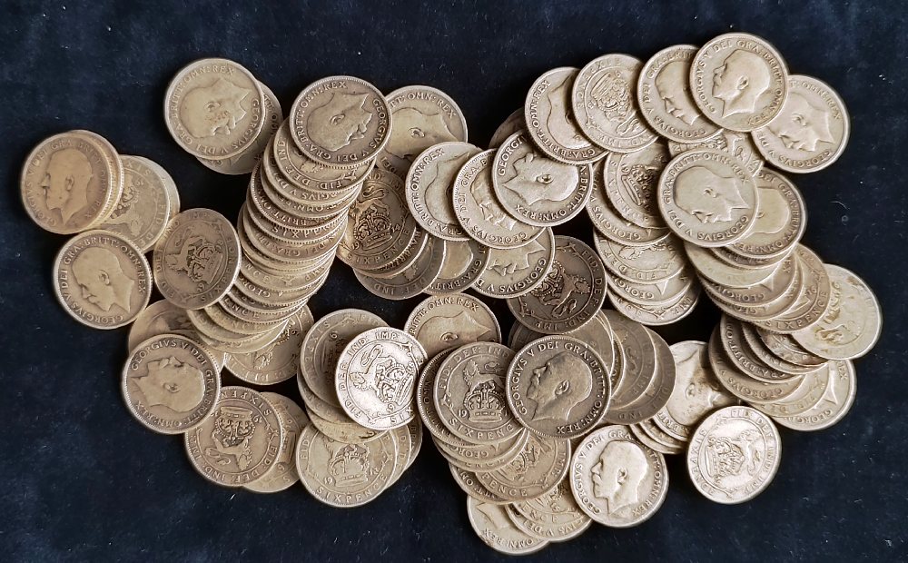 100 Geo V Silver six pence coins