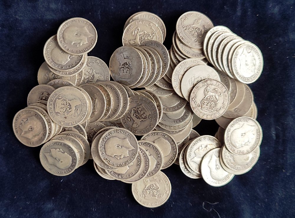 100 Geo V Silver six pence coins