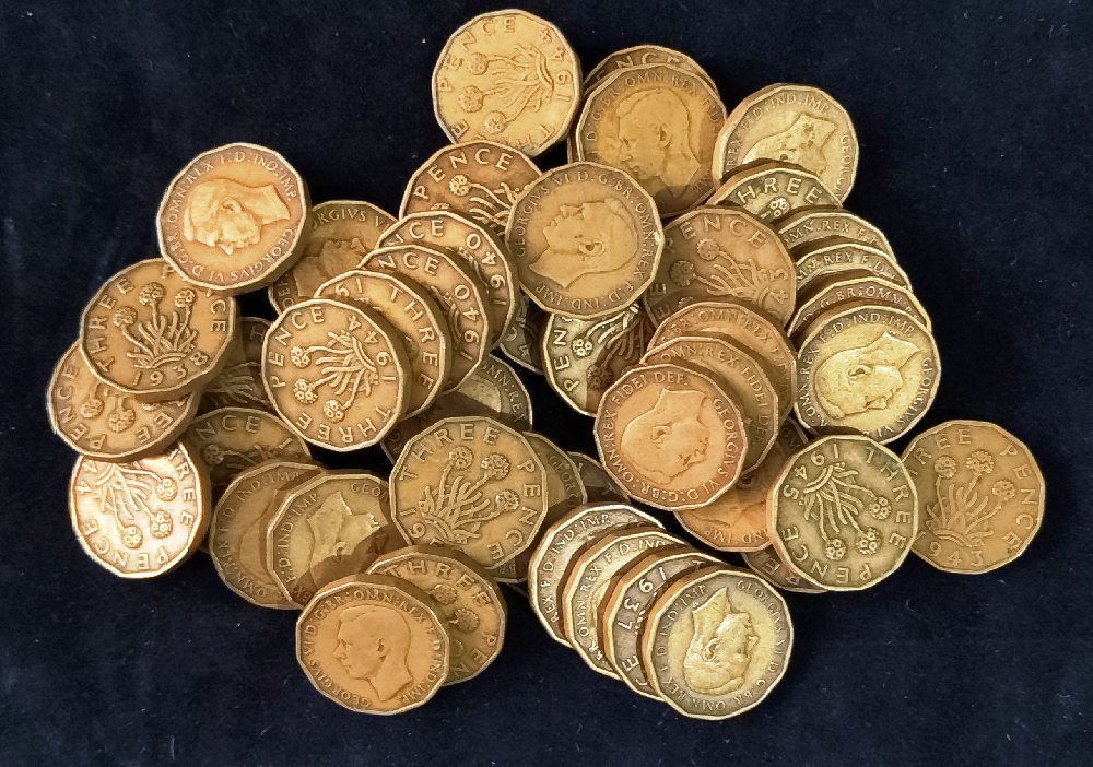 47 Geo V1 3 pence coins