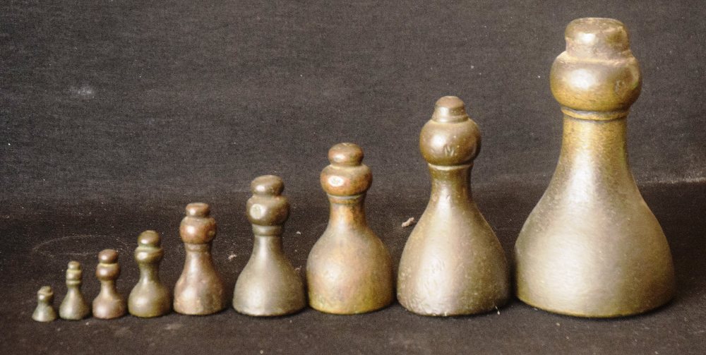 19th C. Bronze set of 9 baluster weights