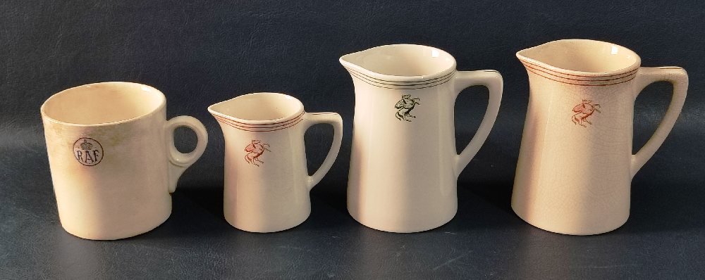 RAF china mug; and 3 Elephant Brand graduated jugs