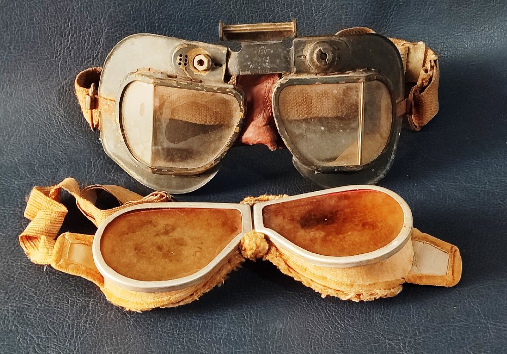 WWII RAF MKVIII flying goggles and 1930's Pilots goggles (ca 1930)