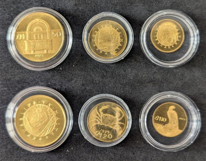 Malta 3 Gold coin set, Lm 50, LM20, Lm10, 1975