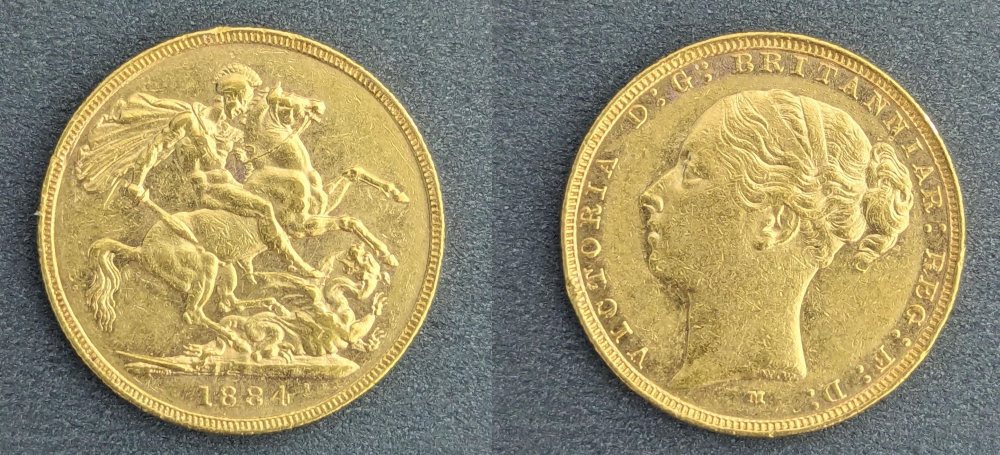 QV  Young Head Gold Sovereign, 1884