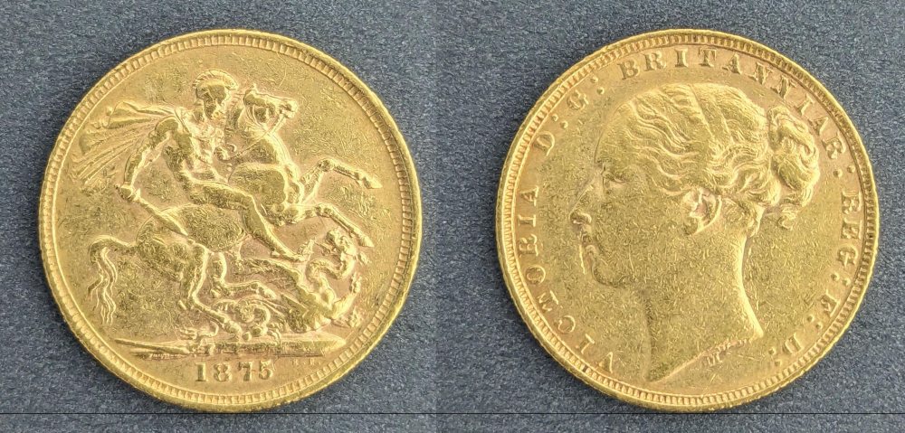 QV  Young Head Gold Sovereign, 1875