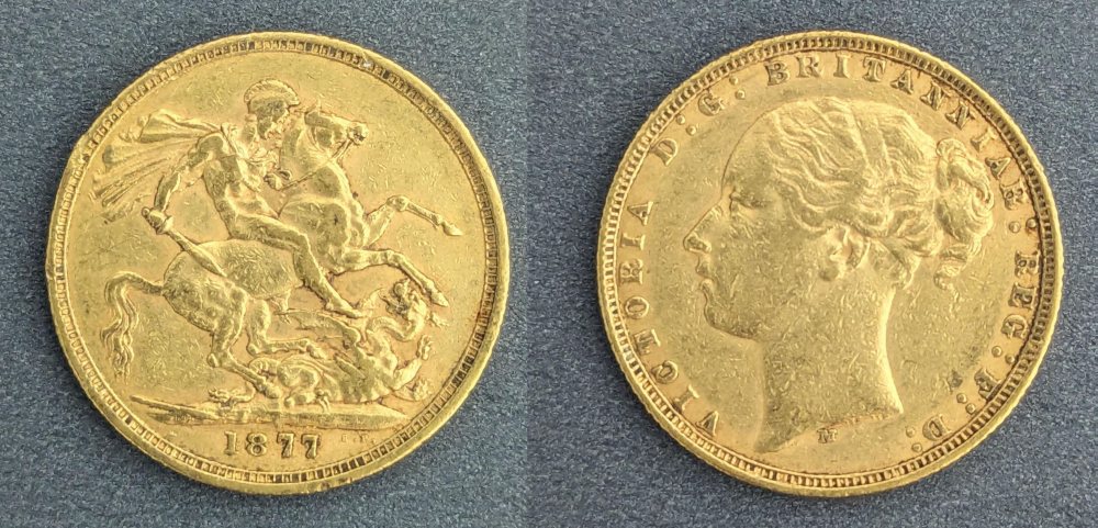 QV  Young Head Gold Sovereign, 1877